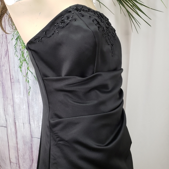 Black Satin • Embellished Bust • Strapless Gown - Picture 6 of 11